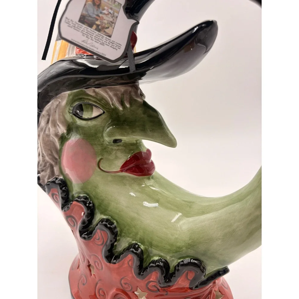 Blue Sky Halloween Crescent Moon Witch Ceramic Tea Light Holder New